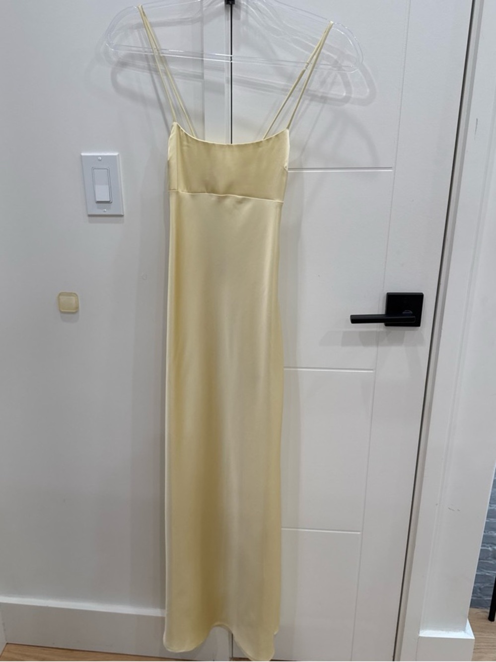 H&M Butter Yellow Satin Maxi Slip Dress with Double Spaghetti Straps